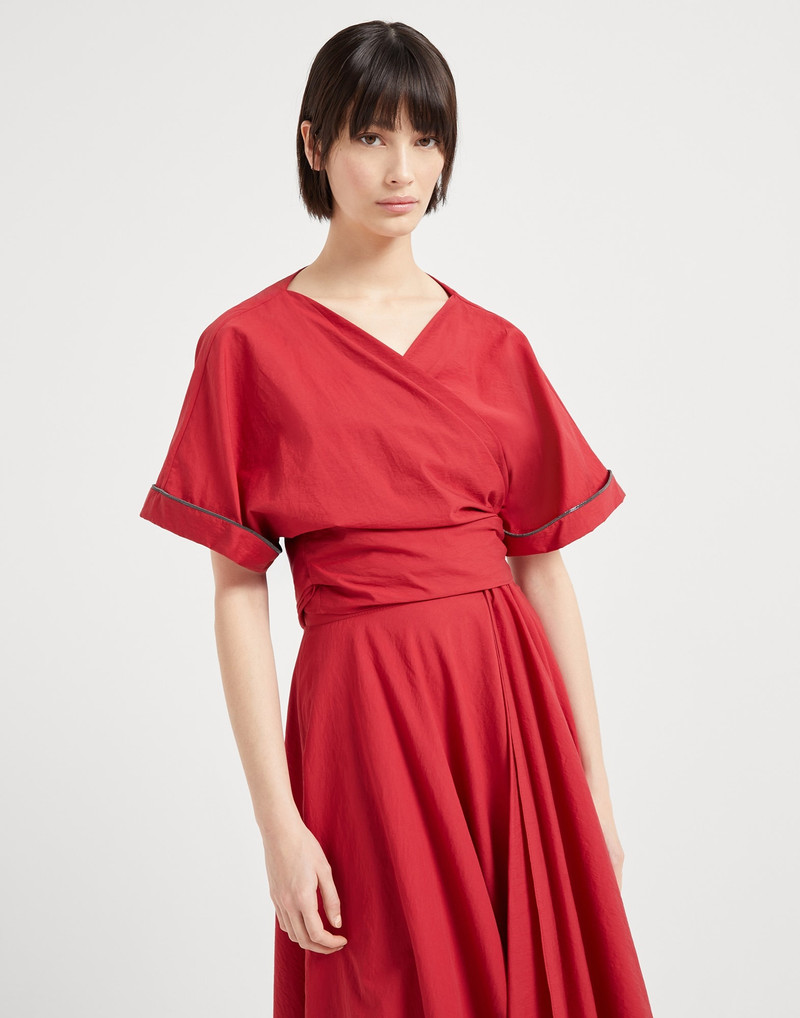Techno cotton poplin kimono-style top with shiny trims - 1