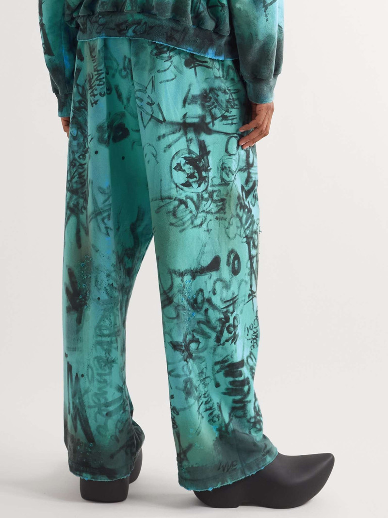 Wide-Leg Logo-Embroidered Distressed Printed Cotton-Jersey Sweatpants 4