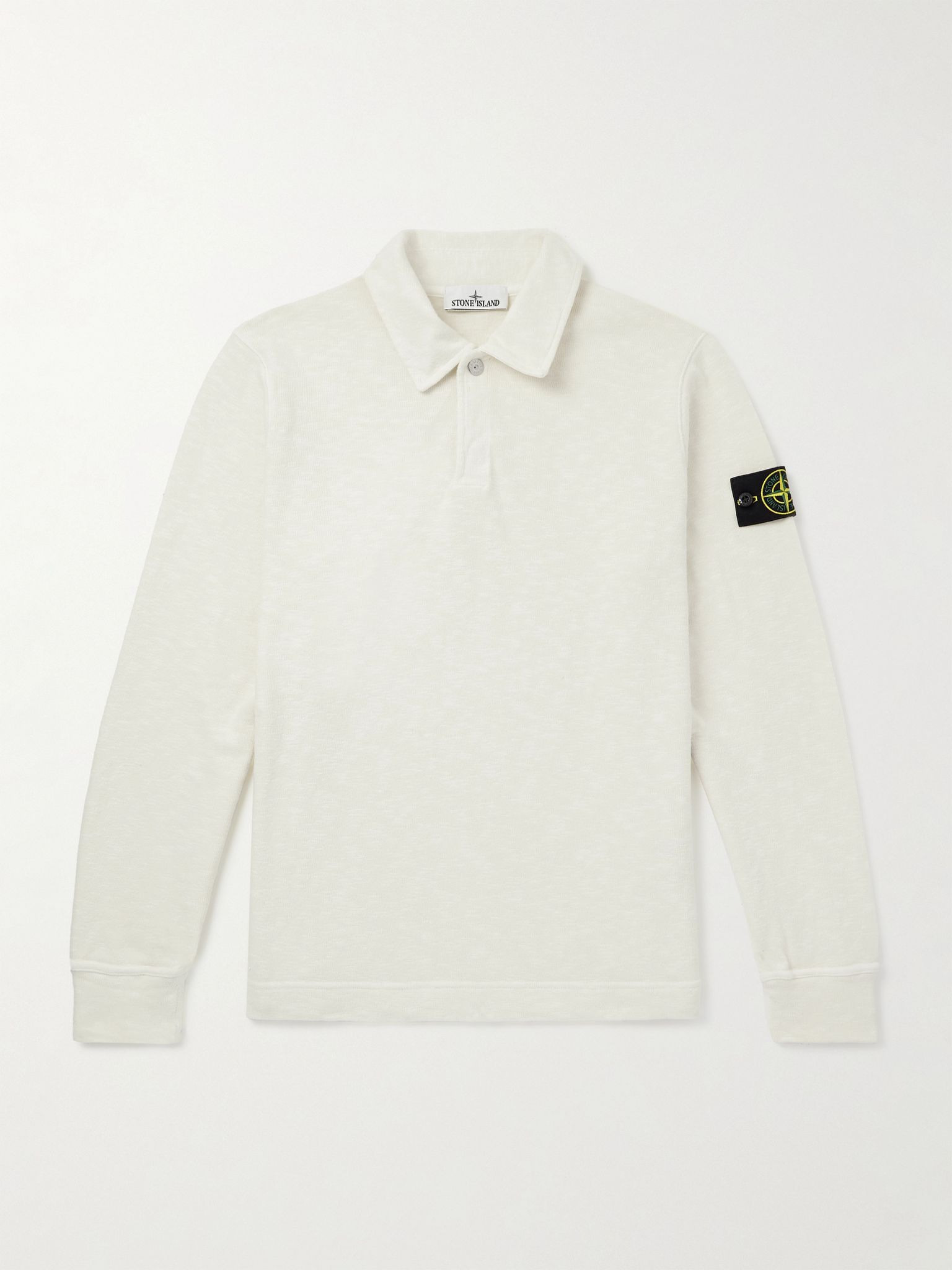 Logo-Appliquéd Cotton-Jersey Polo Shirt Ecru - 1