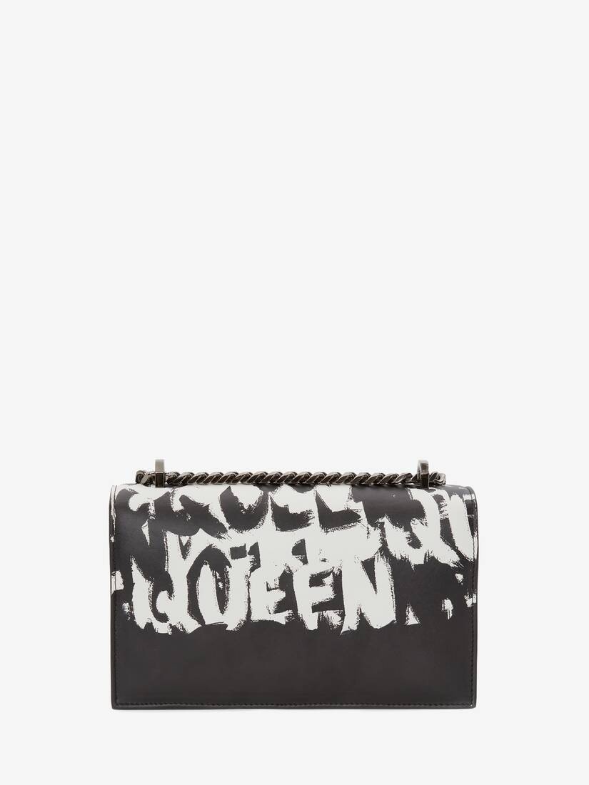 Mcqueen Graffiti Jewelled Satchel in Black/white - 3