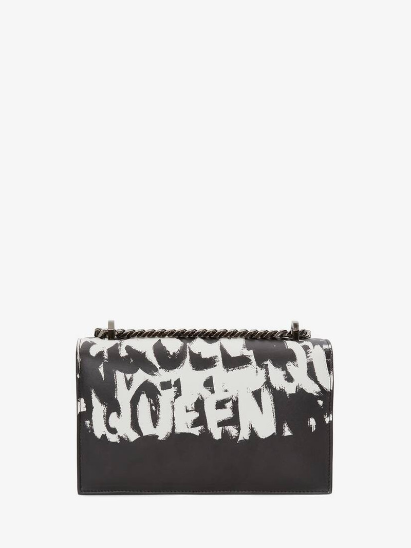 Mcqueen Graffiti Jewelled Satchel in Black/white 3