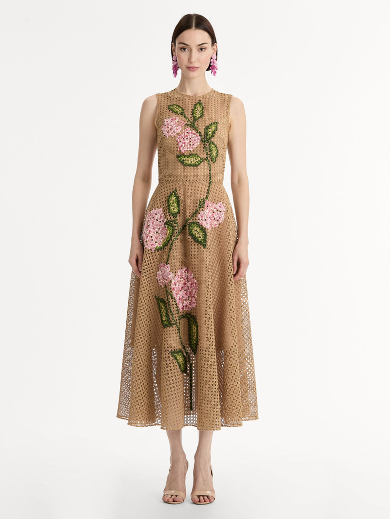 Oscar de la Renta PORCELAIN FLOWER LATTICE DRESS outlook