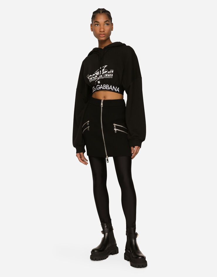 Cropped jersey hoodie with rock’n’roll print - 2