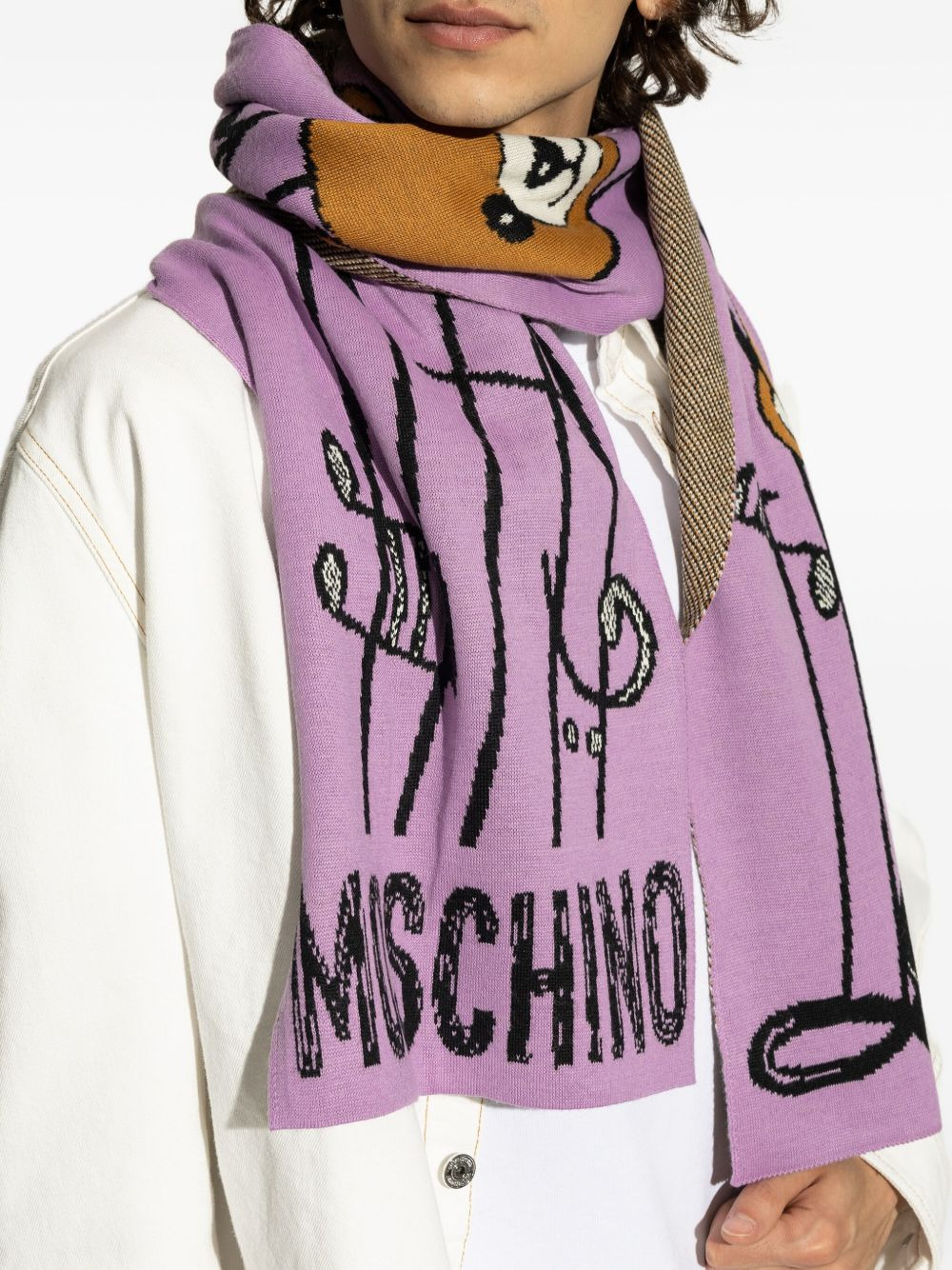 teddy bear-intarsia scarf - 5