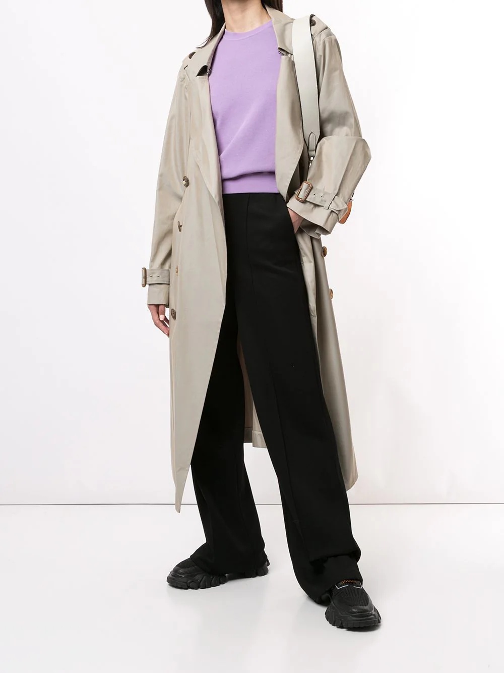 oversized belted waist trench coat - 2