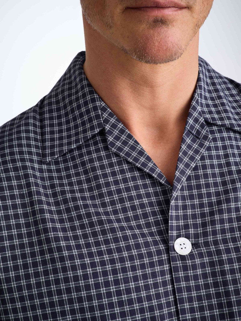 Derek Rose Men's Classic Fit Pyjamas Braemar 32 Brushed Cotton Navy outlook