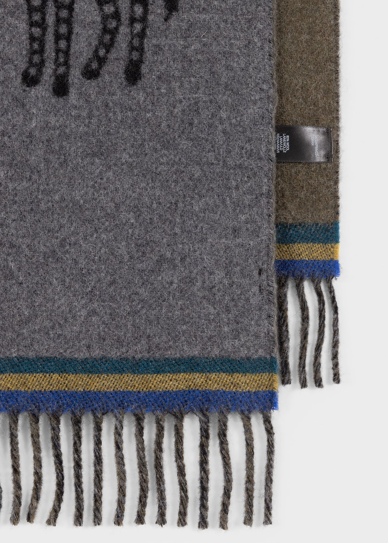 Paul Smith Grey Wool-Blend Zebra Logo Scarf outlook