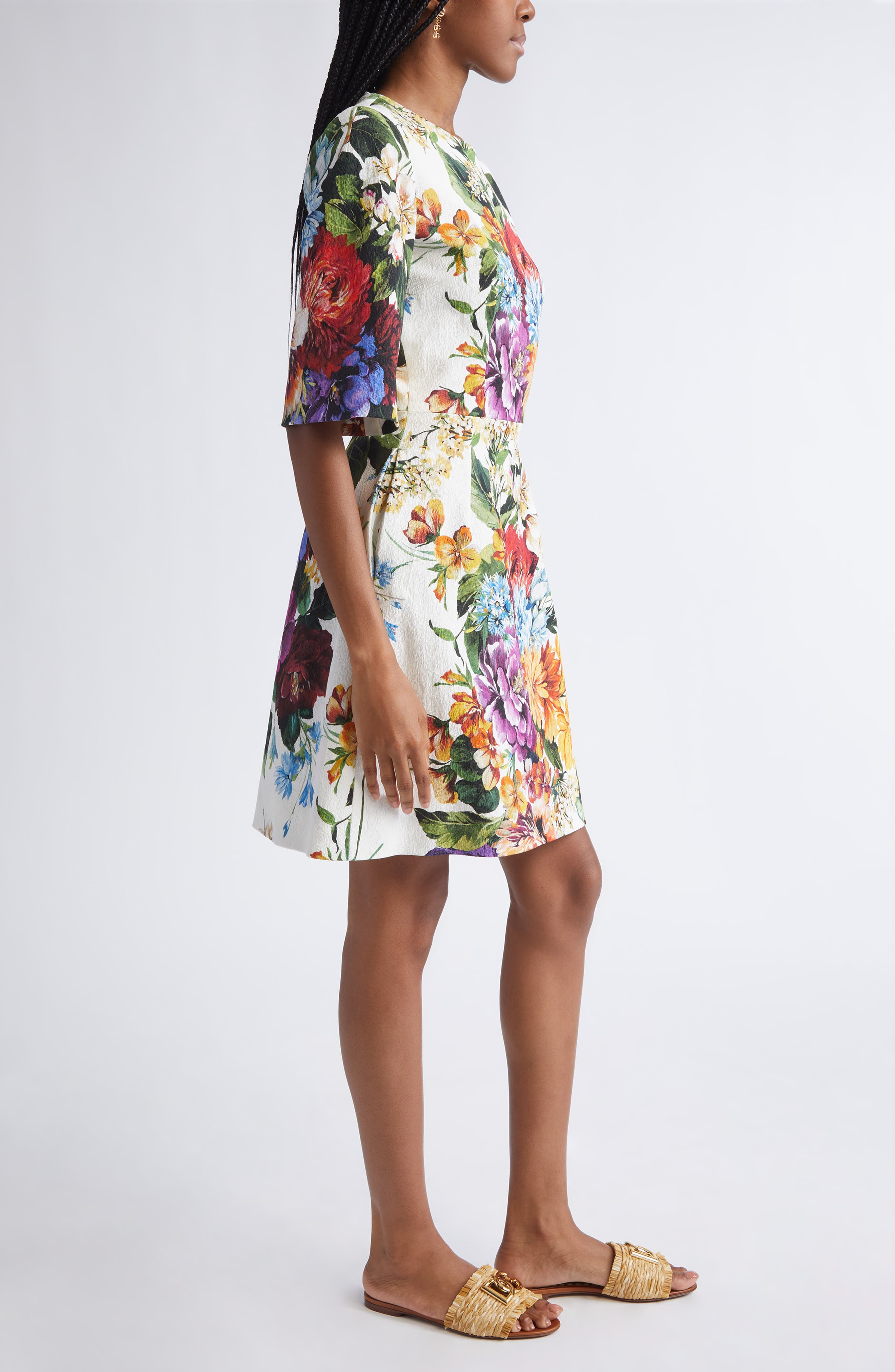 Dolce&Gabbana Floral Elbow Sleeve Sheath Dress in Ha5Pc B.fiori Cret. F.bco at Nordstrom - 3