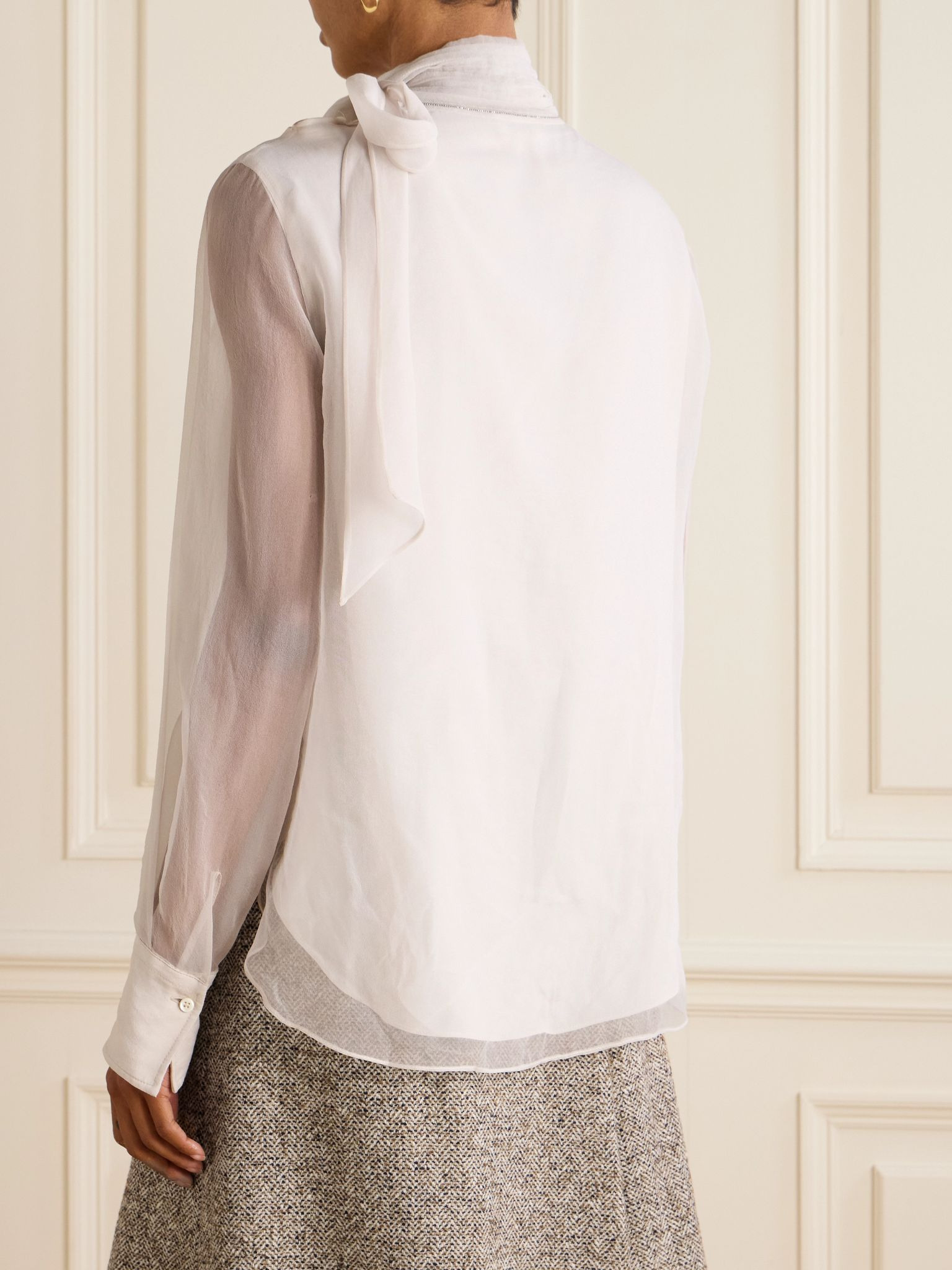 Pussy-bow silk-organza blouse Gold - 4