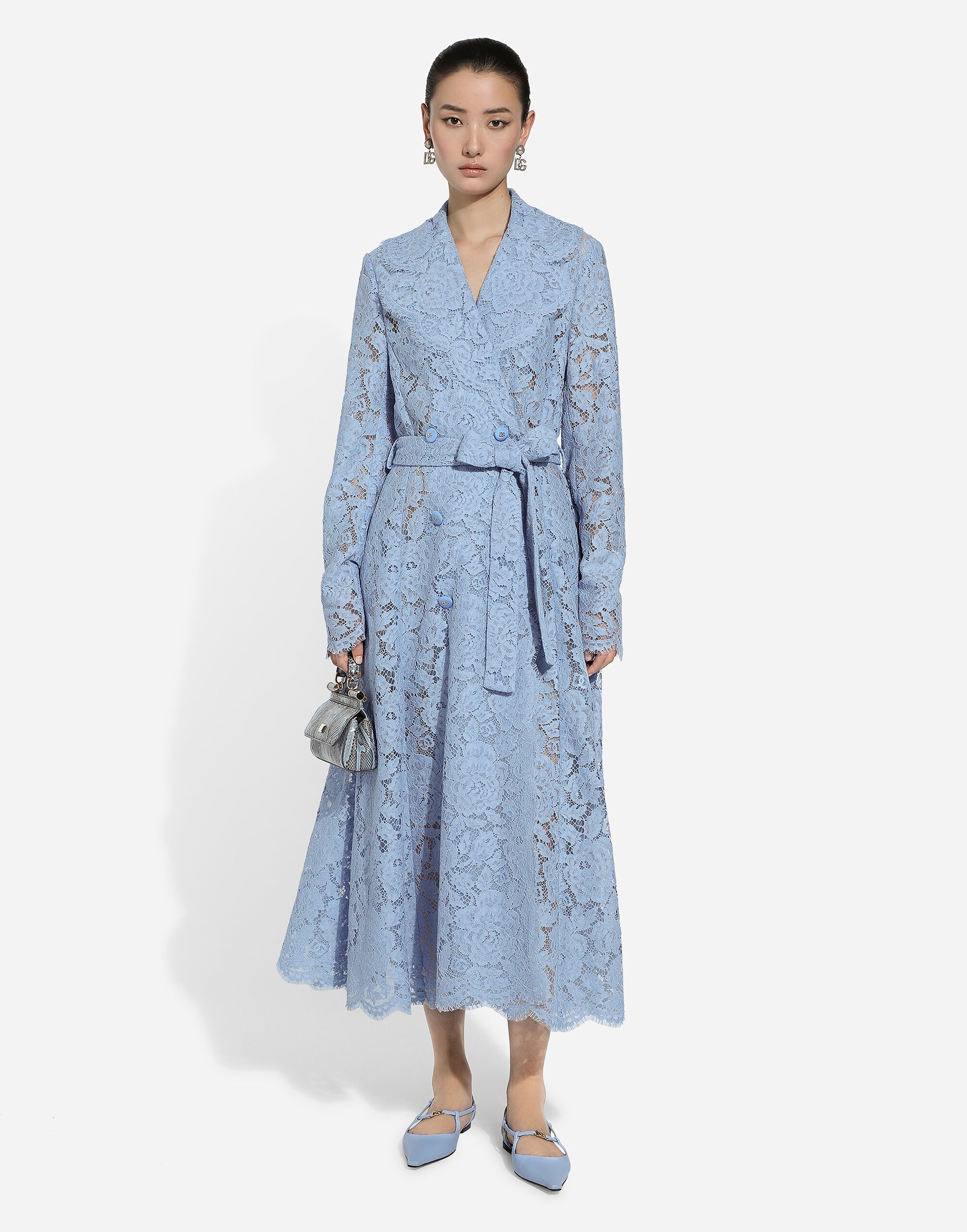 Floral cordonetto lace trench coat with DG logo - 2