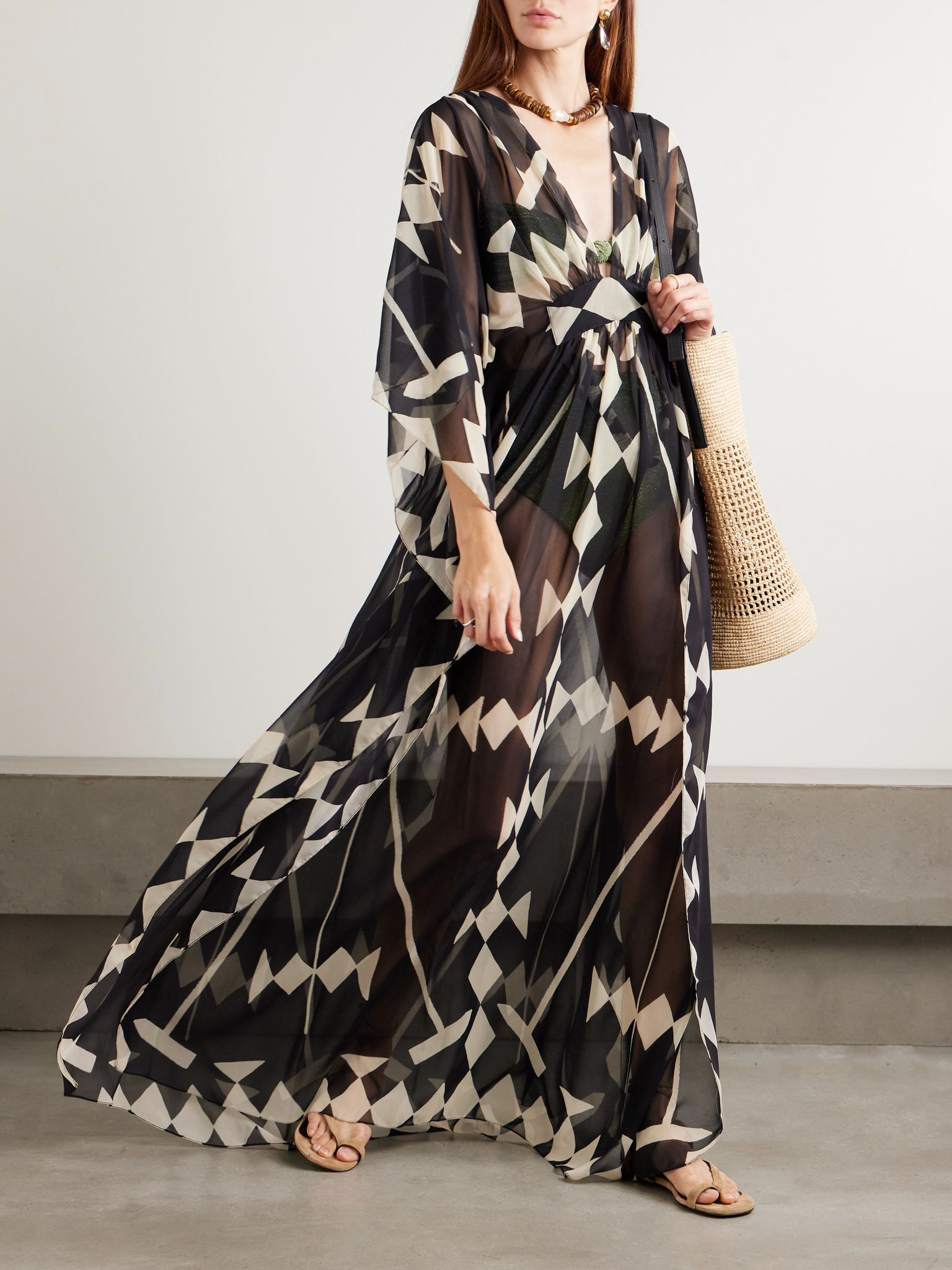 Secret Garden printed recycled-georgette kaftan Black - 2