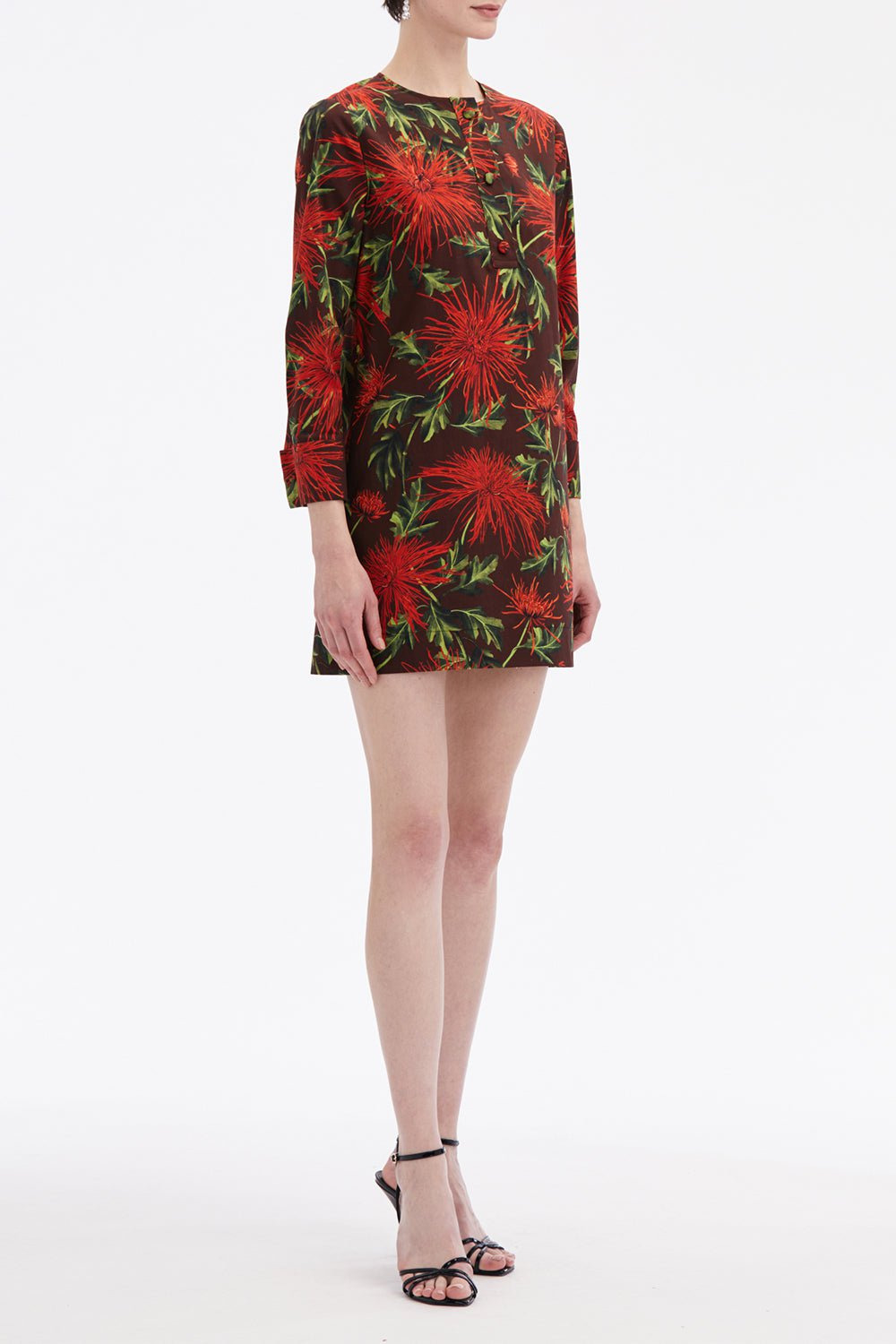 Three Quarter Sleeve Button Shift Dress - 4