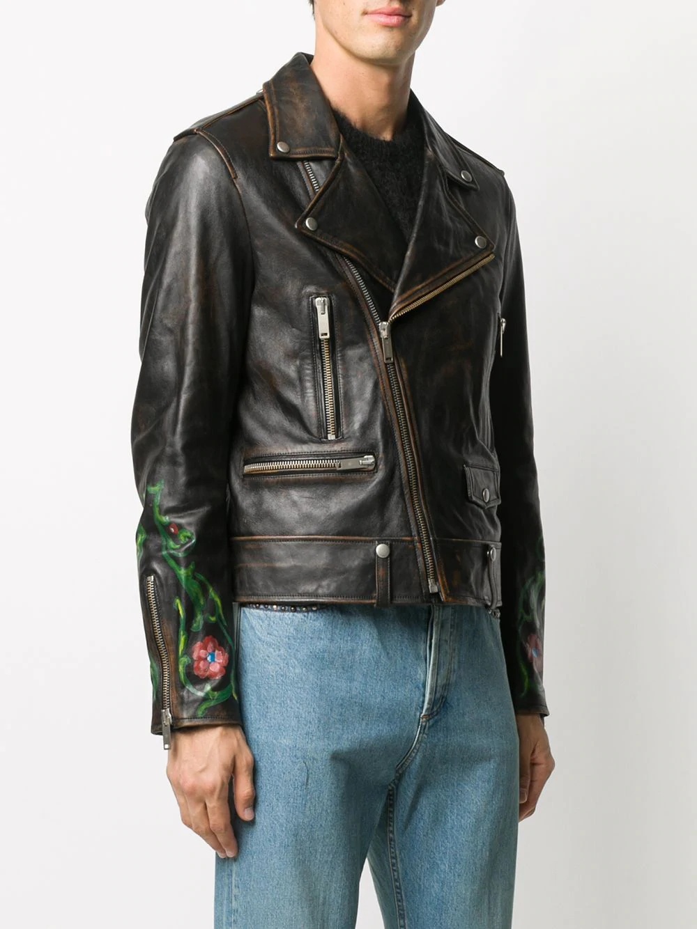 floral-print biker jacket - 3