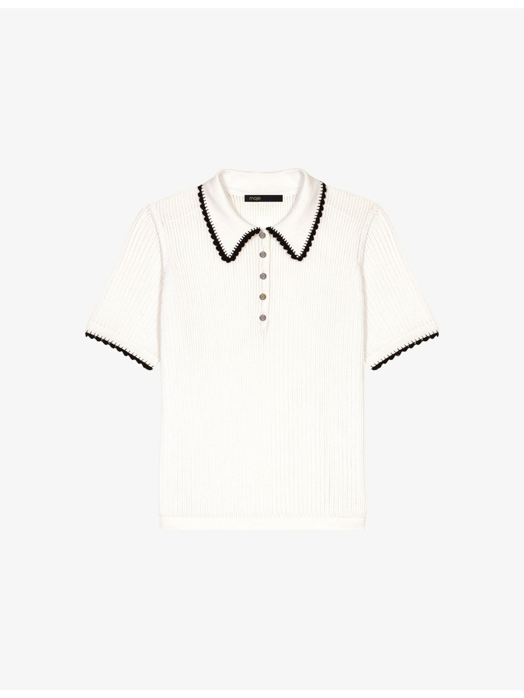 Contrast-Trim Pointelle Crochet-Knit Polo Shirt - 1