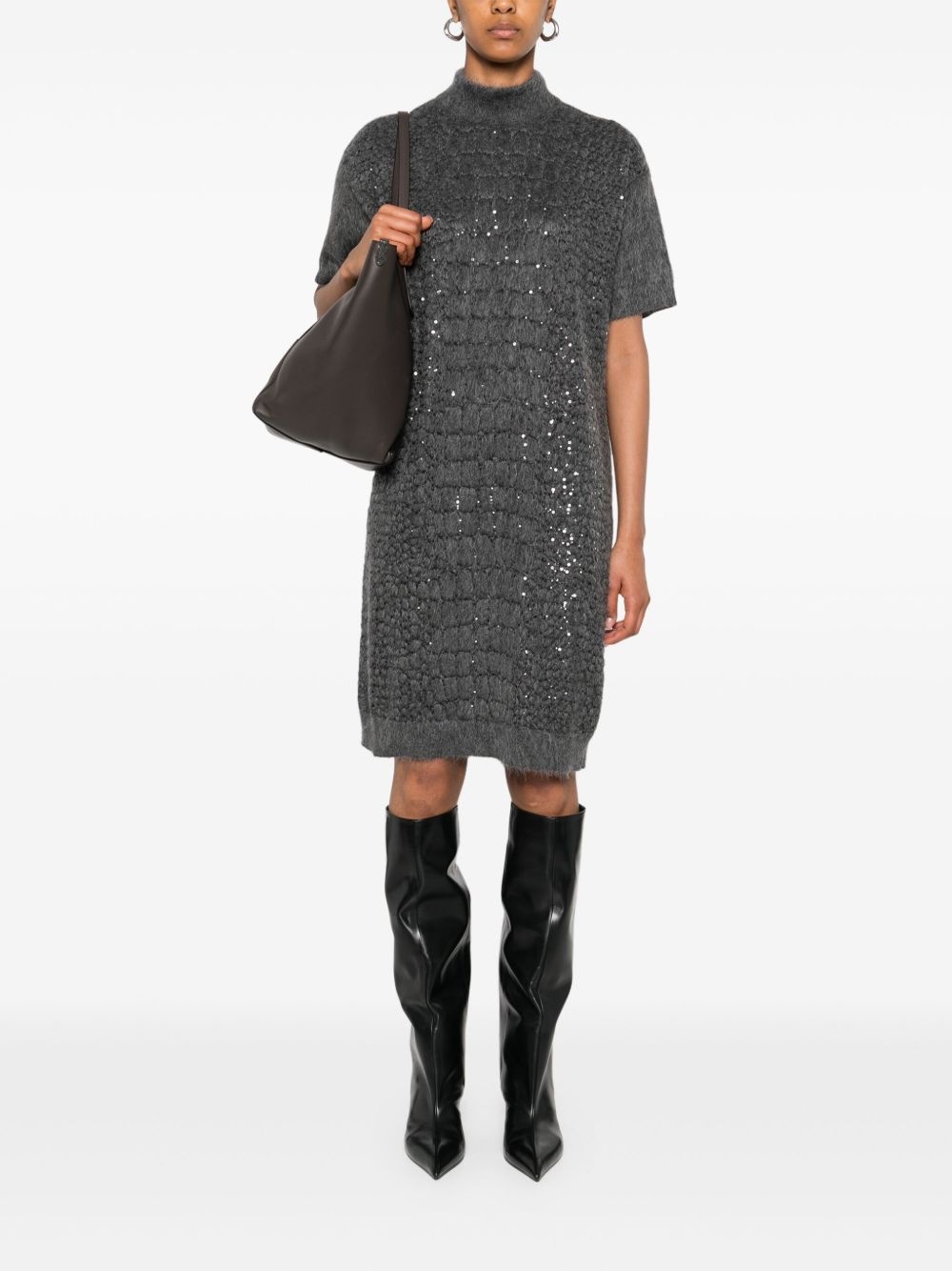 sequin-embellished high-neck dress - 2