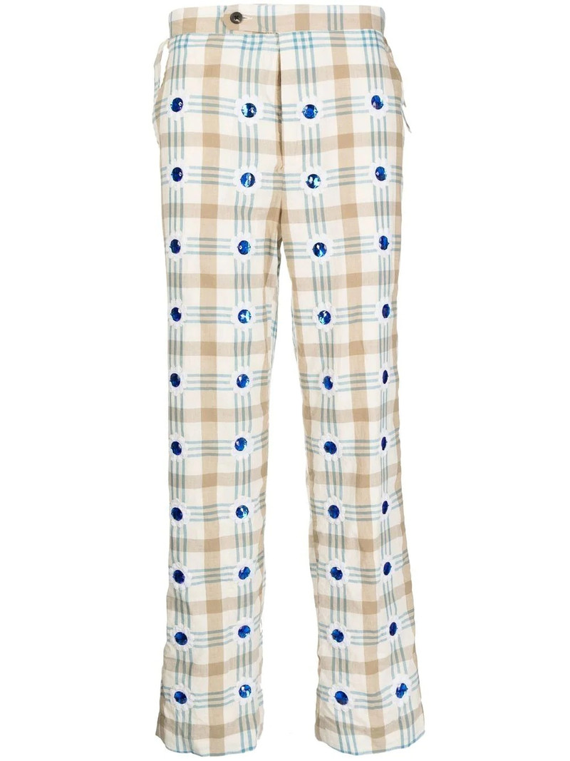 embellished checked straight-leg trousers 1