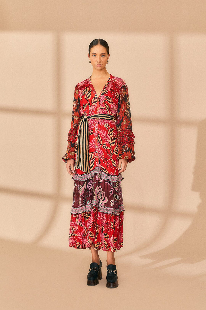 Mixed Floral Prints Long Sleeve Maxi Dress 1