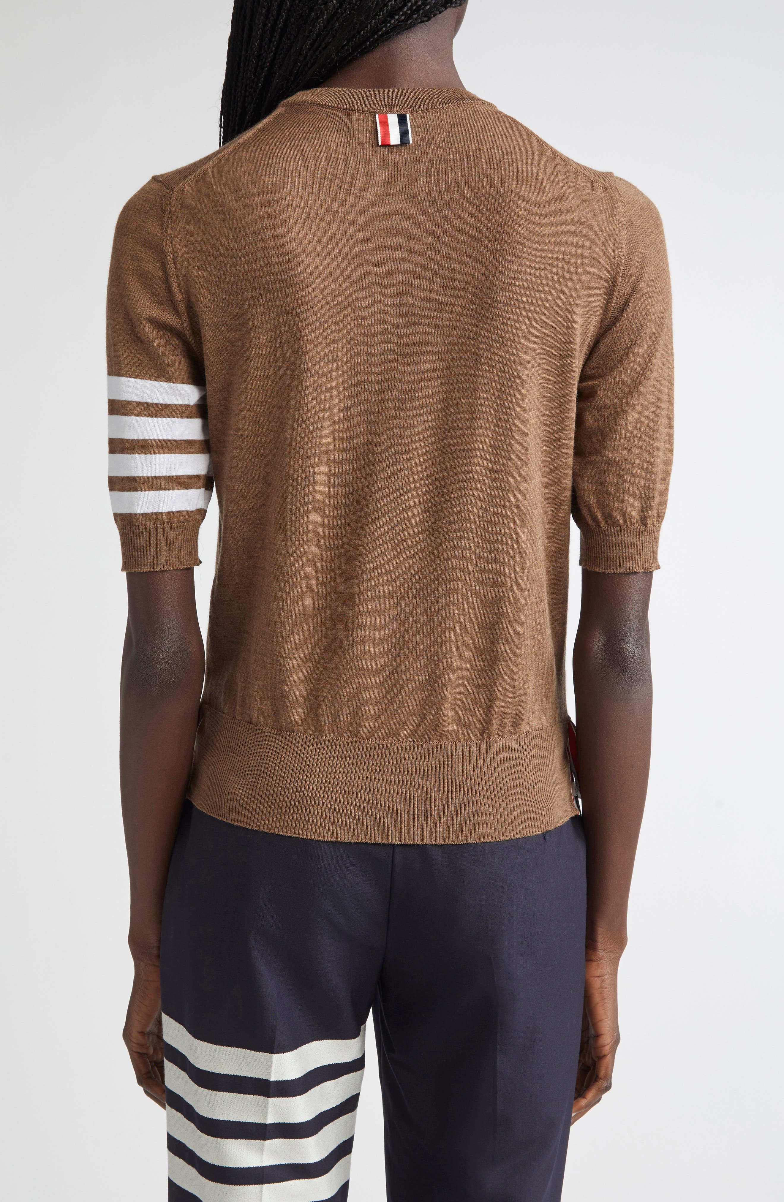 Thom Browne 4-Bar Short Sleeve Wool Blend Sweater in Walnut at Nordstrom - 3