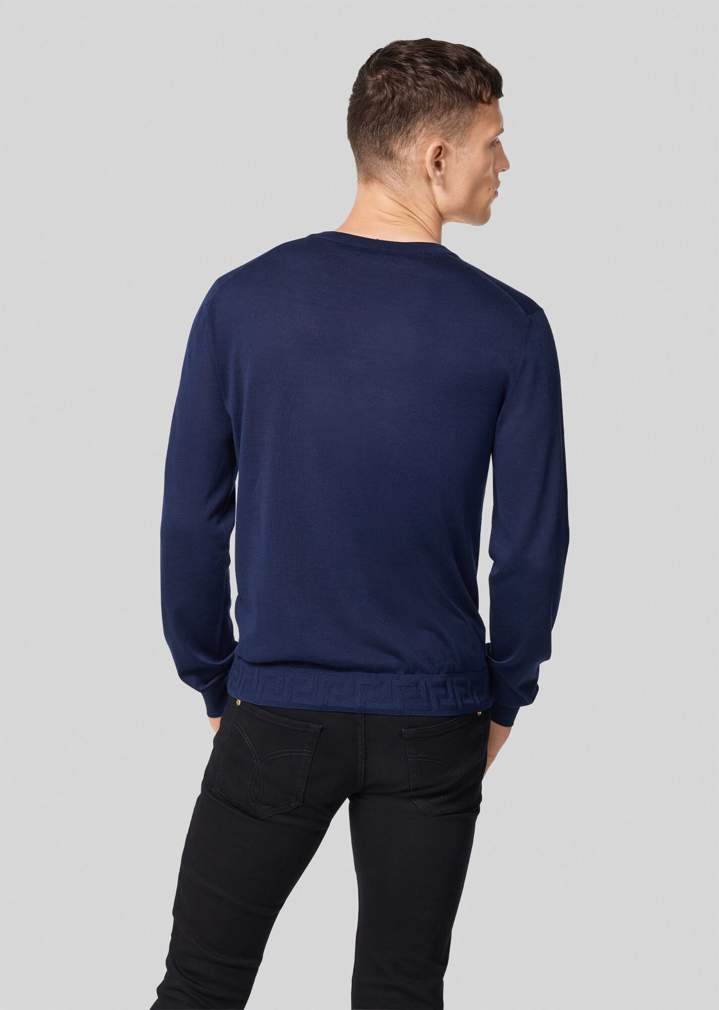 Greca Accent V Neck Silk Sweater - 3