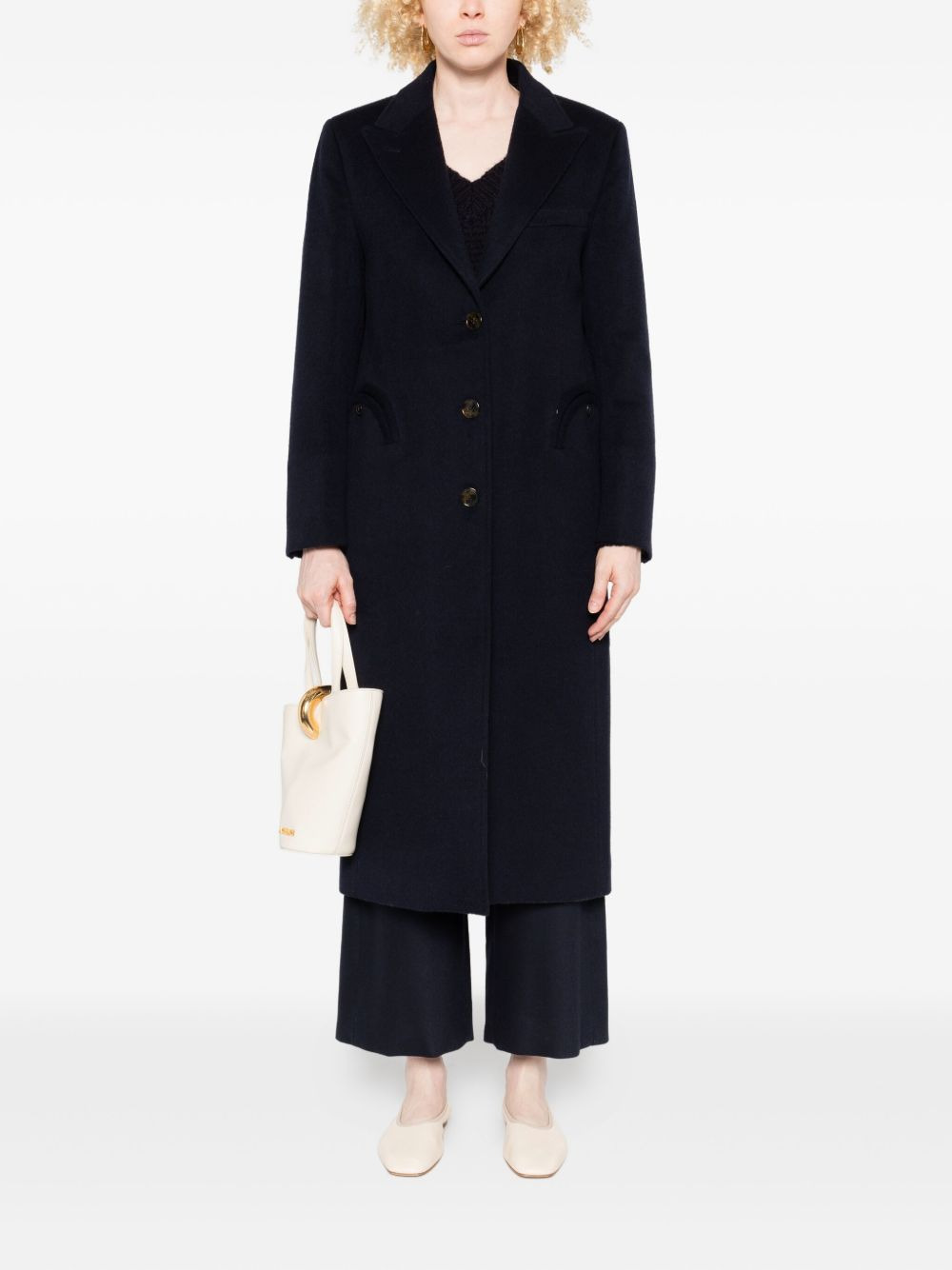 curved-pockets buttoned single-breasted coat - 2