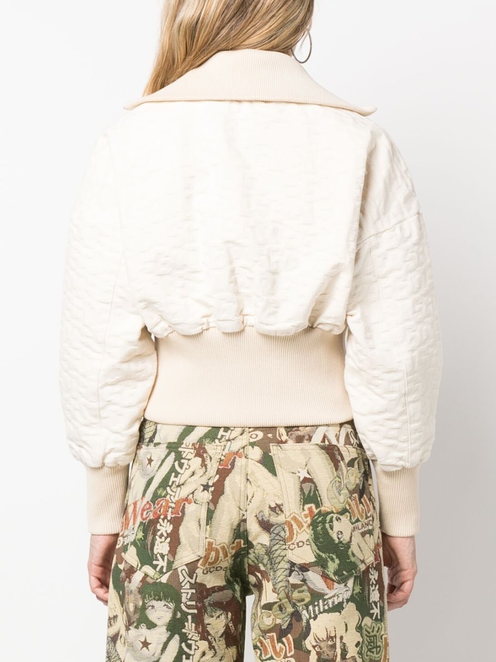monogram-pattern cropped bomber jacket - 4