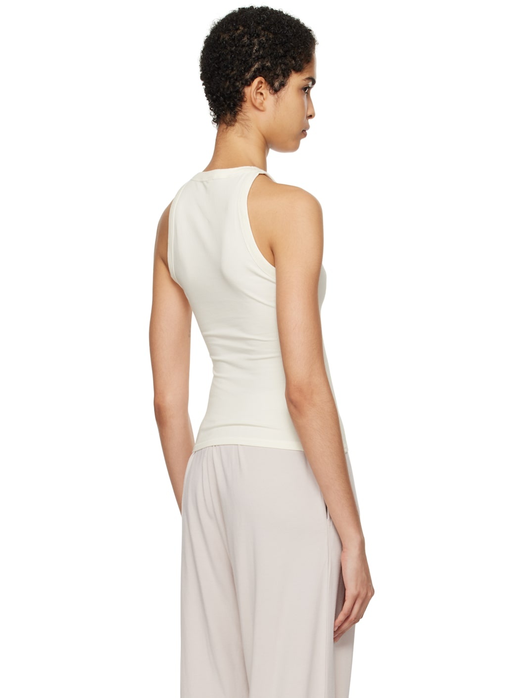 Off-White Cotton Jersey Crew Neck Tank Top - 3