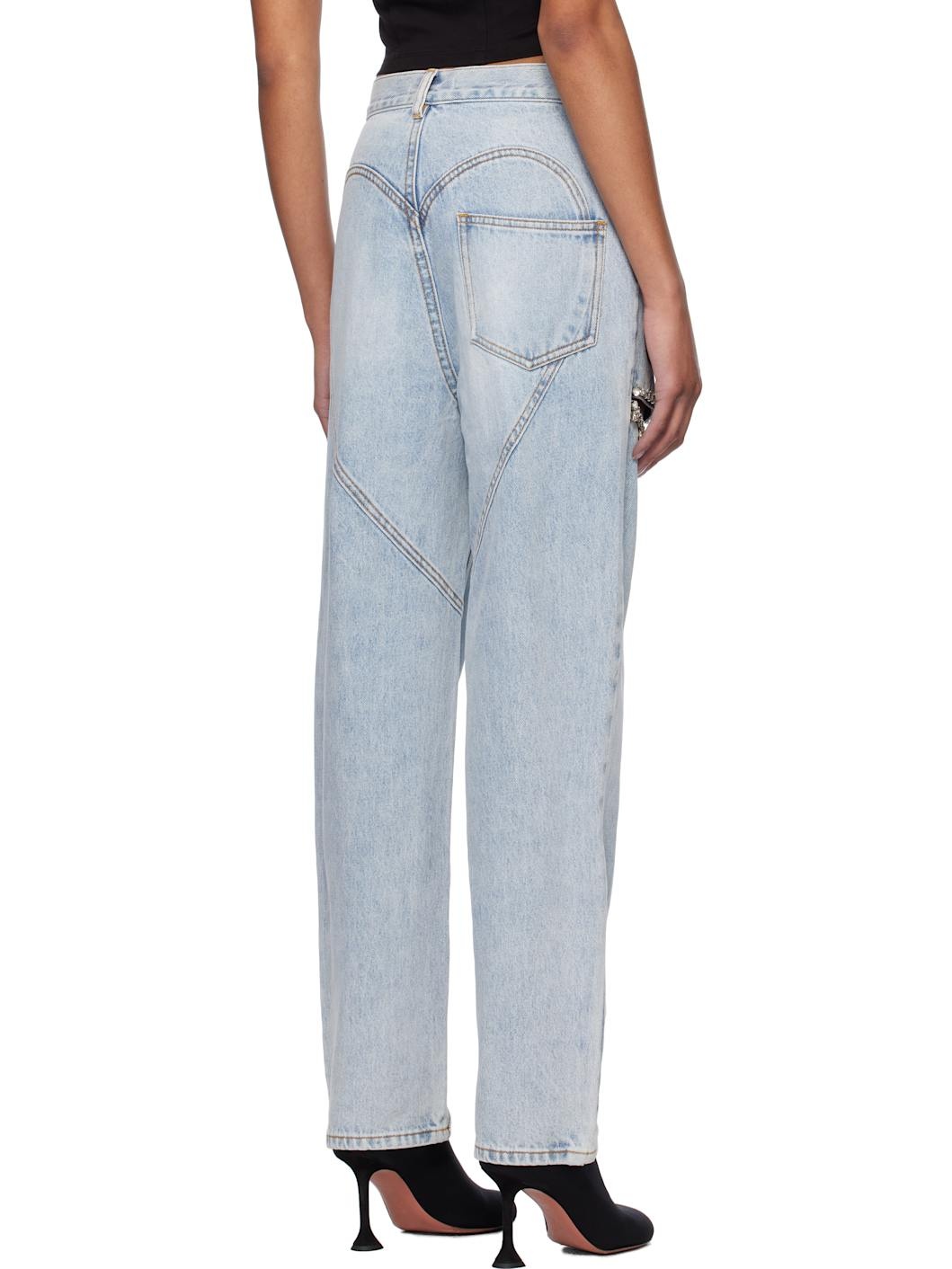Blue Crystal Slit Jeans - 3
