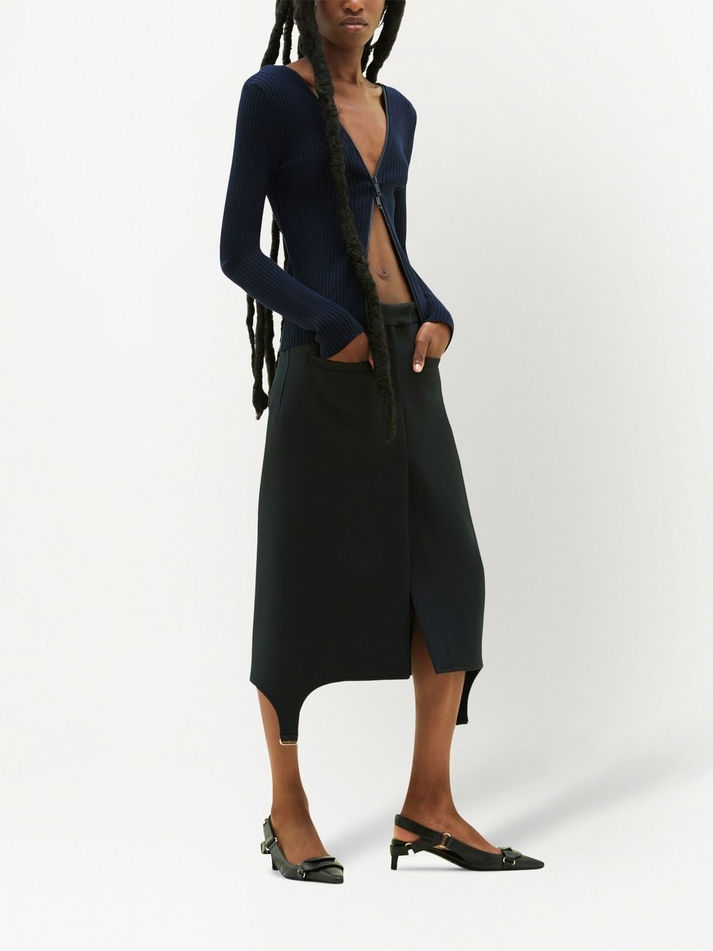 twill suspenders midi skirt - 3
