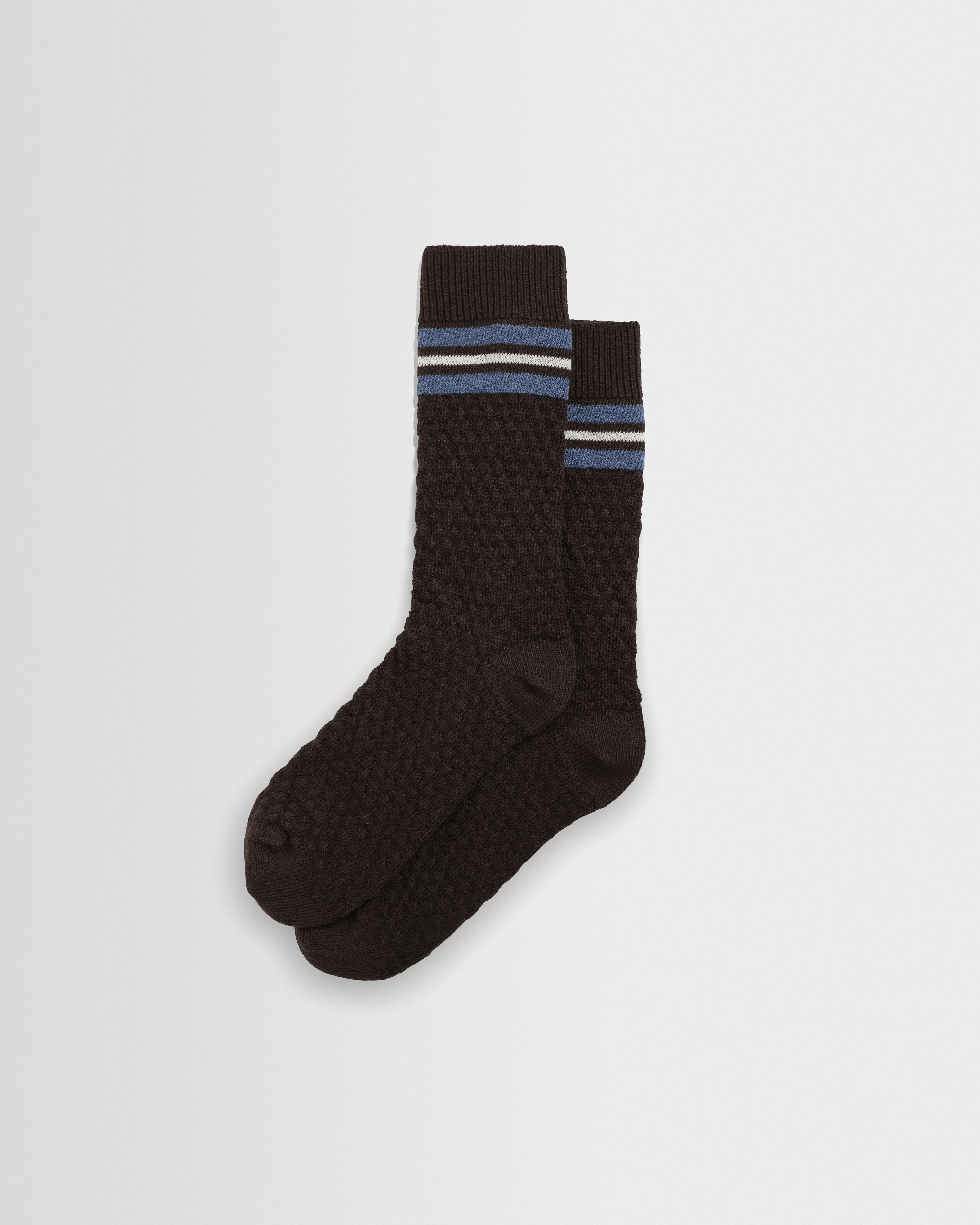 Sandwell - Brown Marl And Blue Trio Stripe Cotton Socks - 1