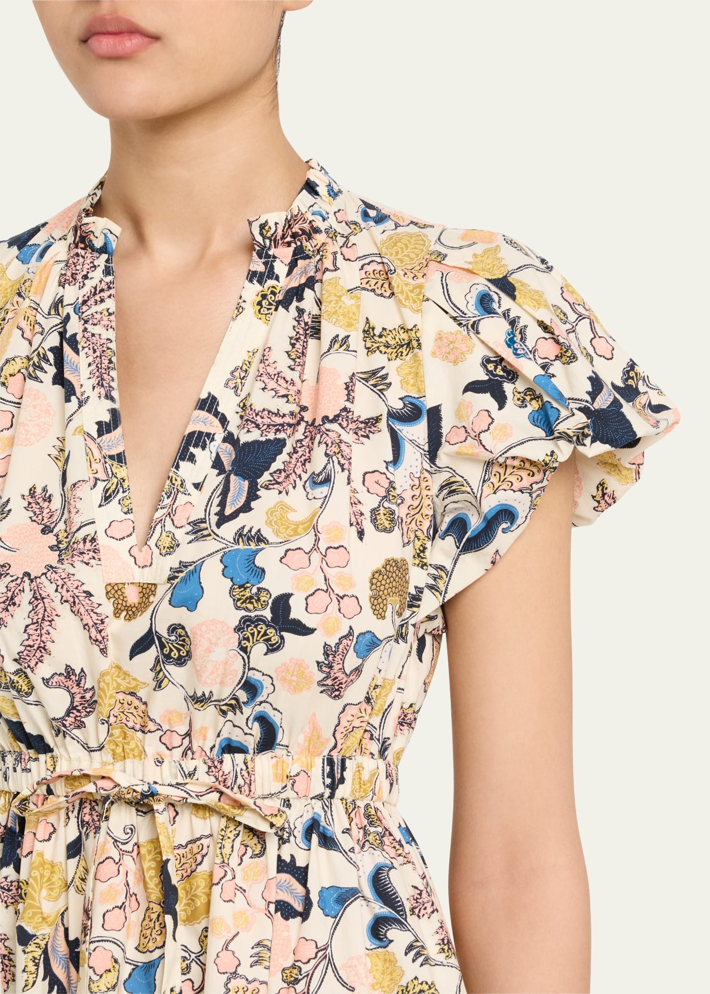 Izel Paisley-Print Cotton Puff-Sleeve Tie-Waist Mini Dress - 5