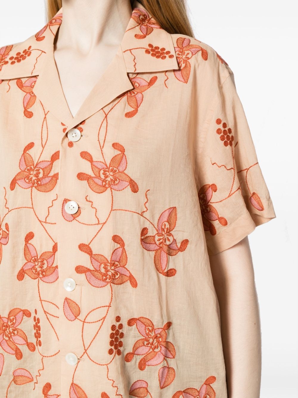 Bougainvillea floral-embroidered cotton shirt - 5