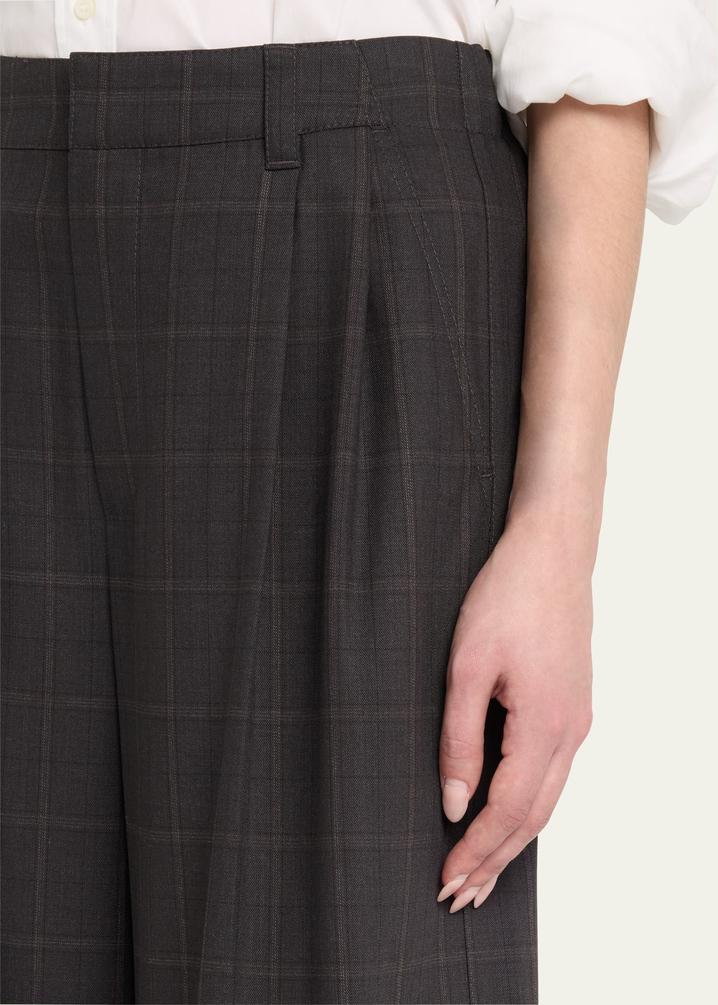 Windowpane Bermuda Pleated Wool Shorts - 5