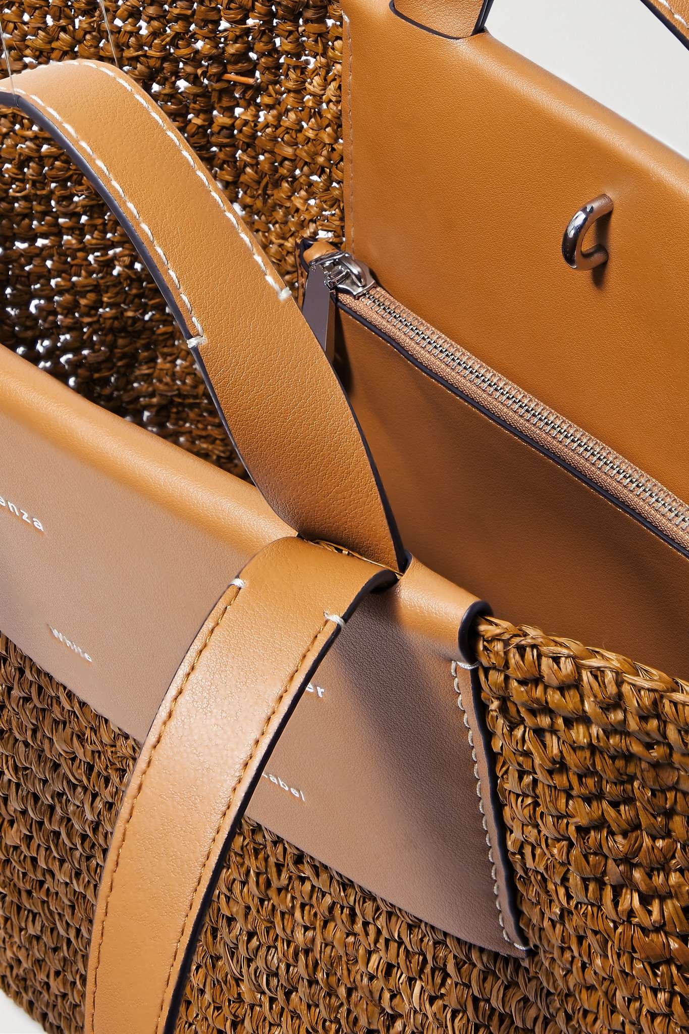 Morris large leather-trimmed raffia tote - 5