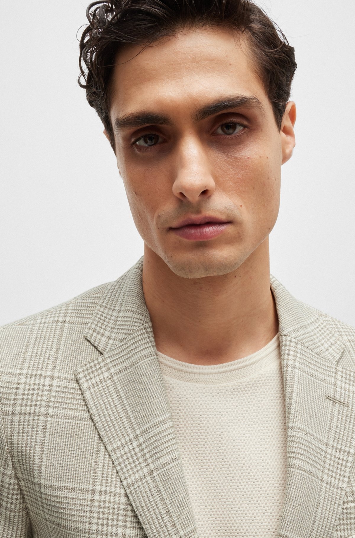 SLIM-FIT JACKET IN CHECKED WOOL, LINEN AND SILK - 5
