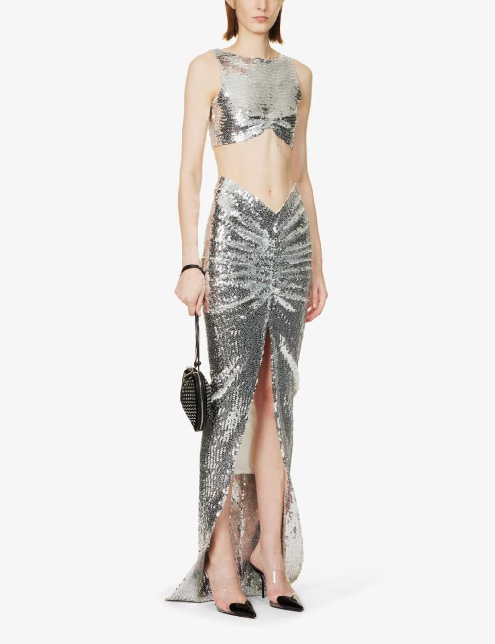 Sequin-embellished twist-pattern stretch-woven top - 2