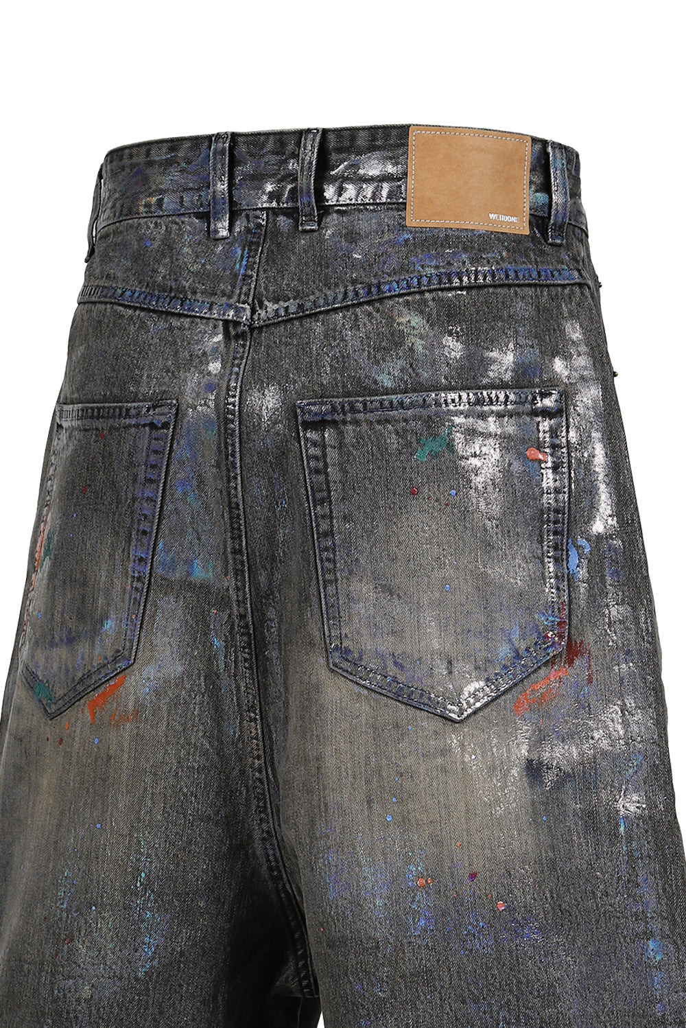 BLACK MENS PAINTED DENIM SHORTS / BLK - 5
