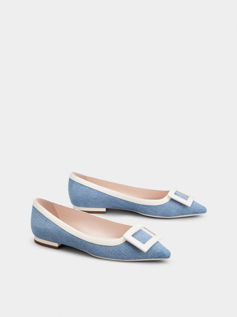Roger Vivier Gommettine Bicolor Lacquered Buckle Ballerinas in Denim outlook