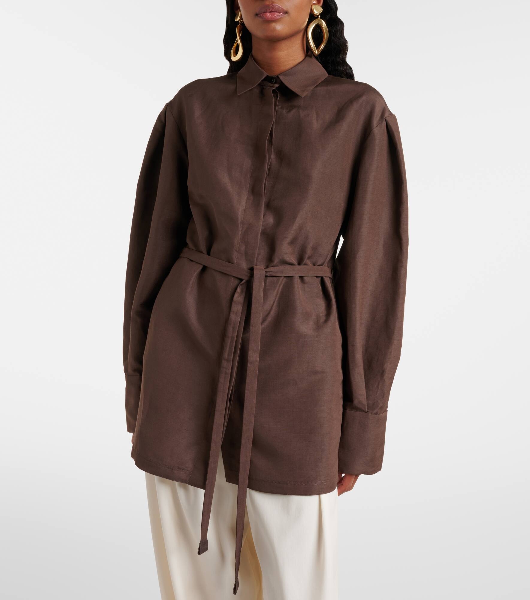 Affari belted linen and silk shirt - 6