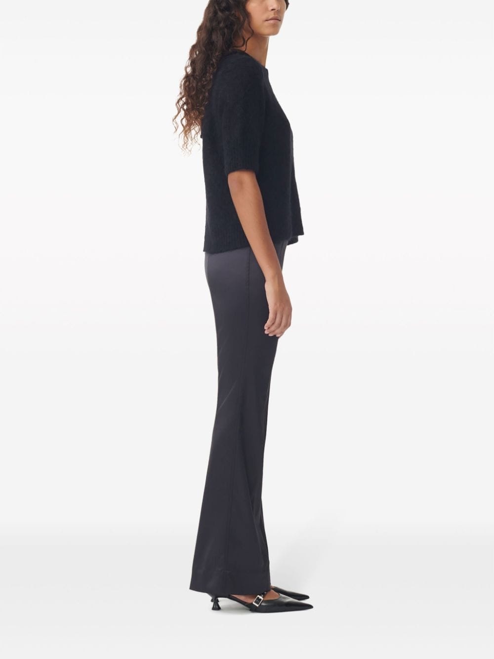 satin-finish flared trousers - 3
