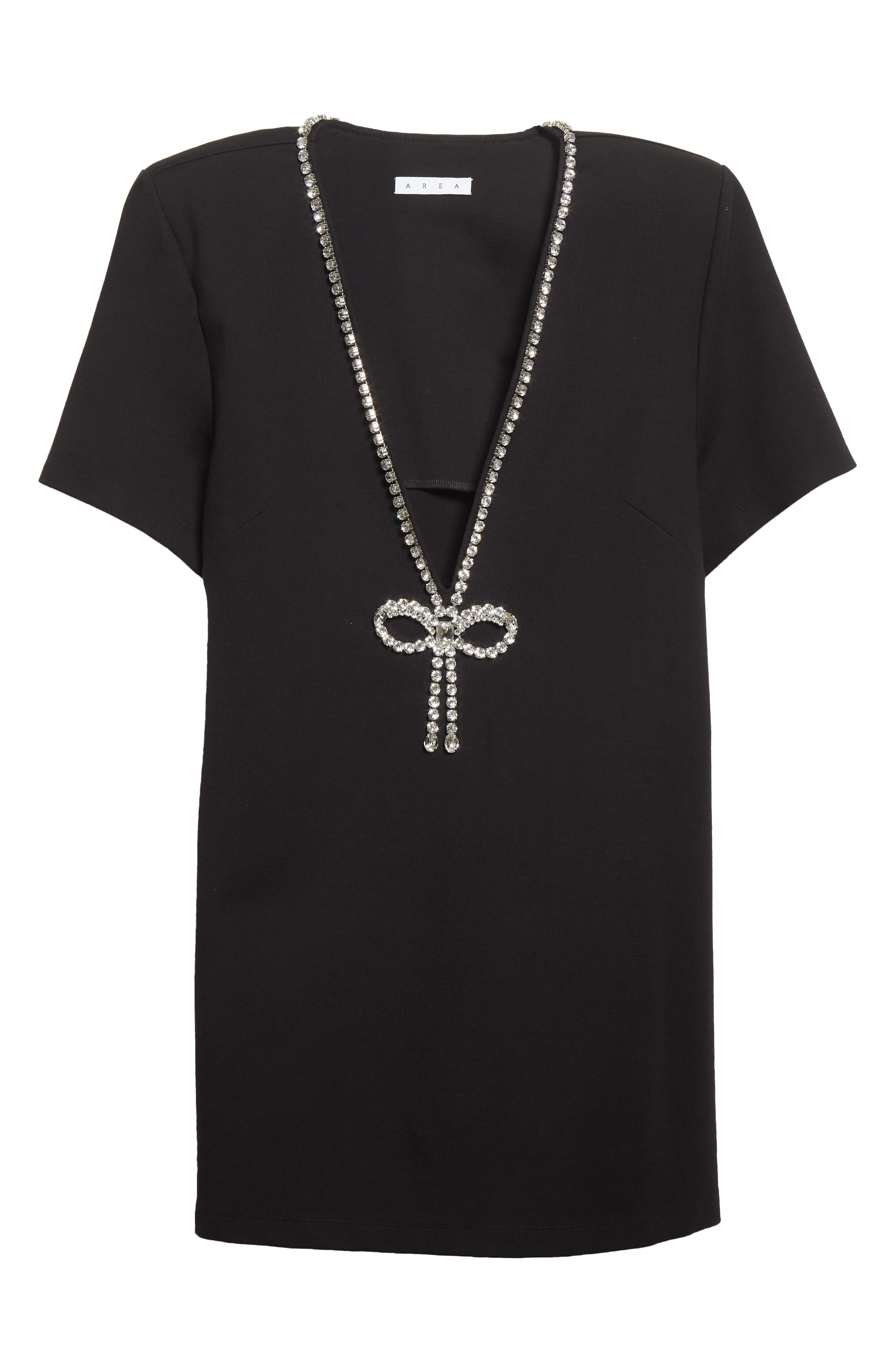 Area Crystal Bow V-Neck Ponte Knit T-Shirt Minidress in Black at Nordstrom - 5