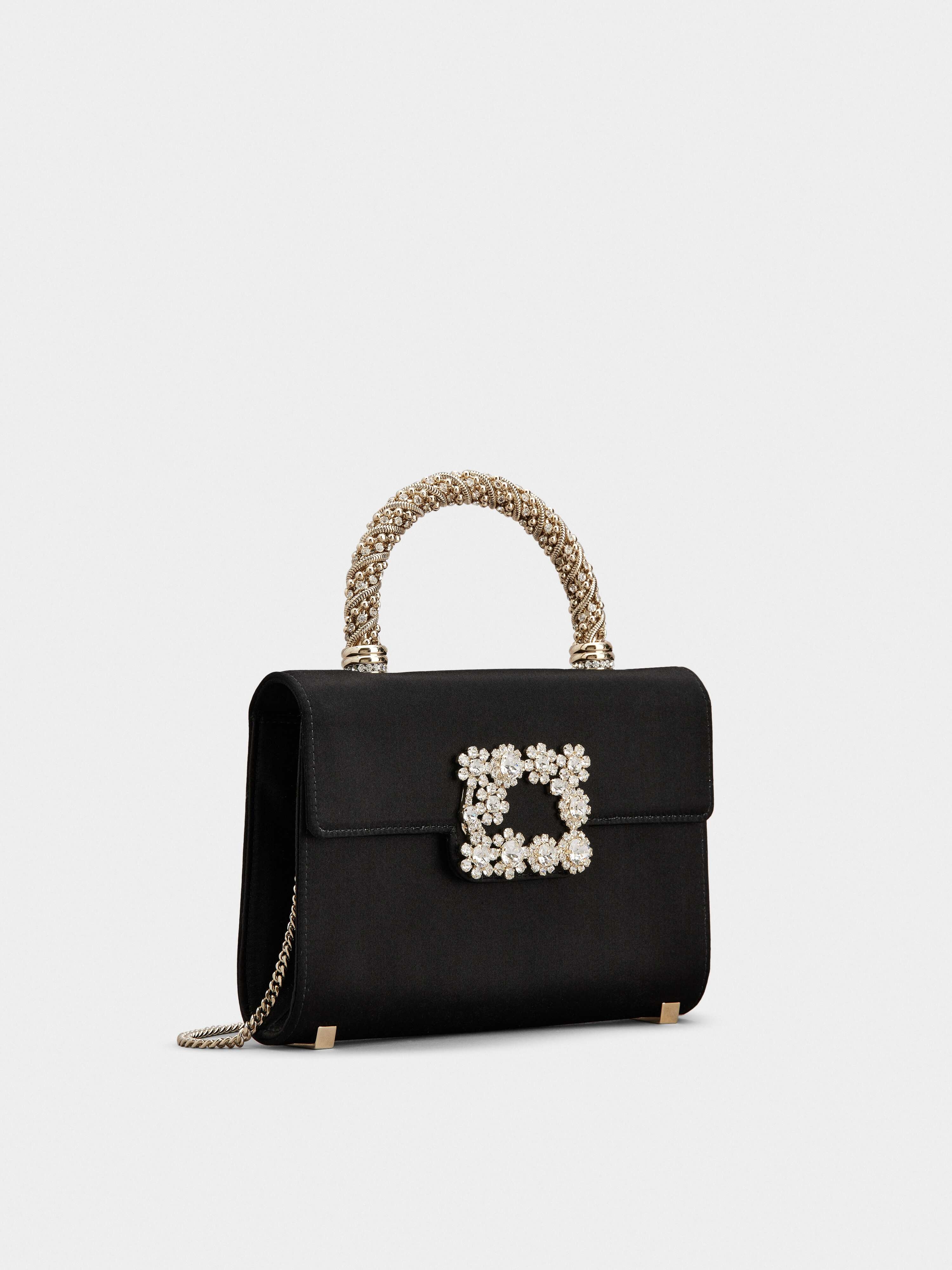 Flower Strass Jewel Buckle Clutch Bag Mini in Satin - 2