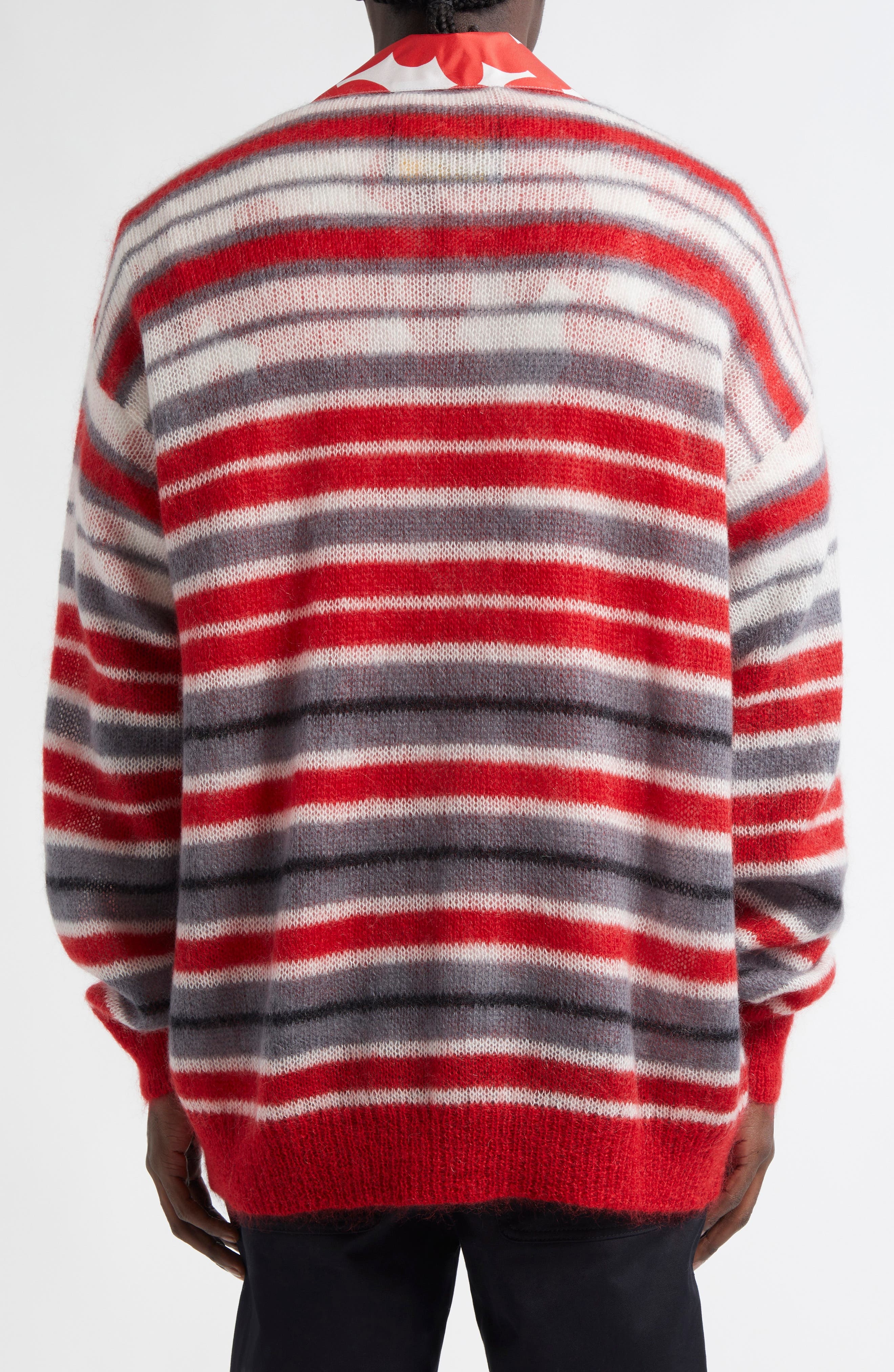 Marni Stripe Mohair Blend Cardigan in Neutral Grey at Nordstrom - 3