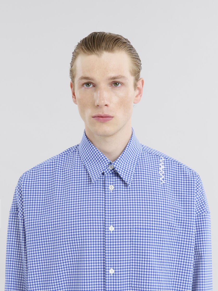 BLUE AND WHITE CHECKED WOOL SHIRT - 4