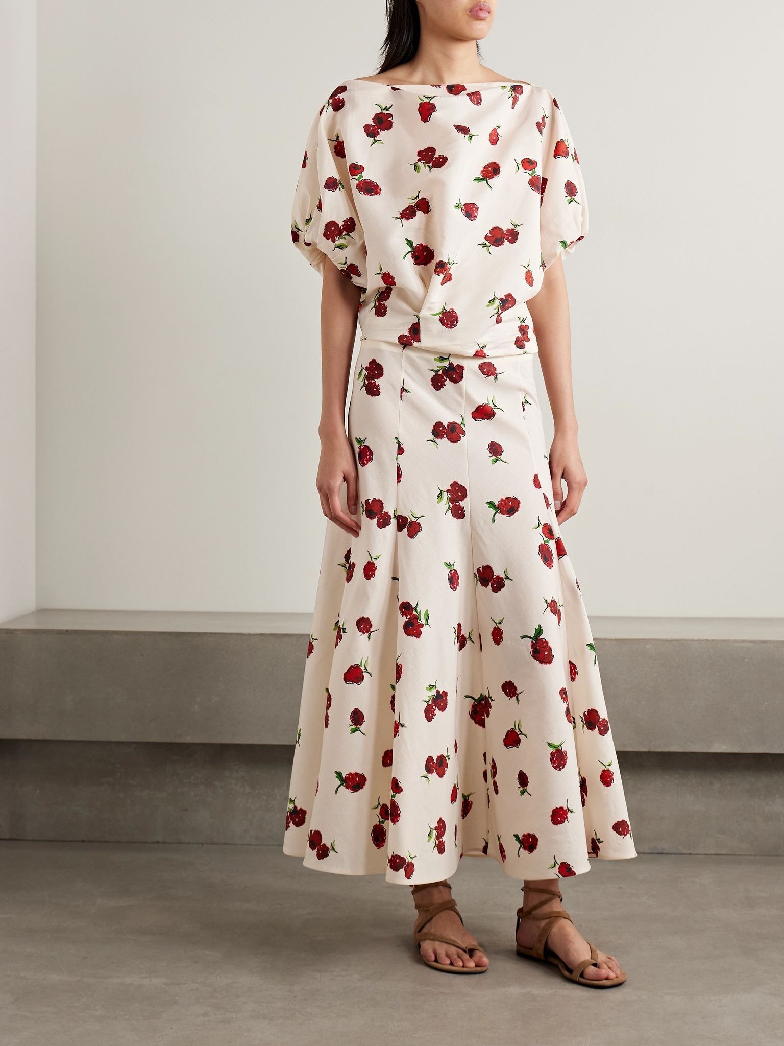 Lenno silk and cotton-blend midi skirt Ecru - 2
