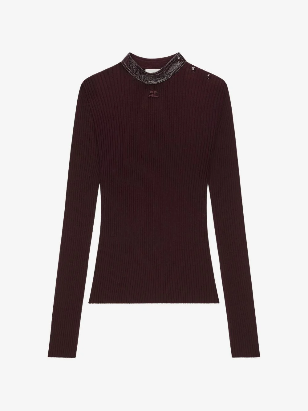 vinyl-collar ribbed-knit sweater - 1