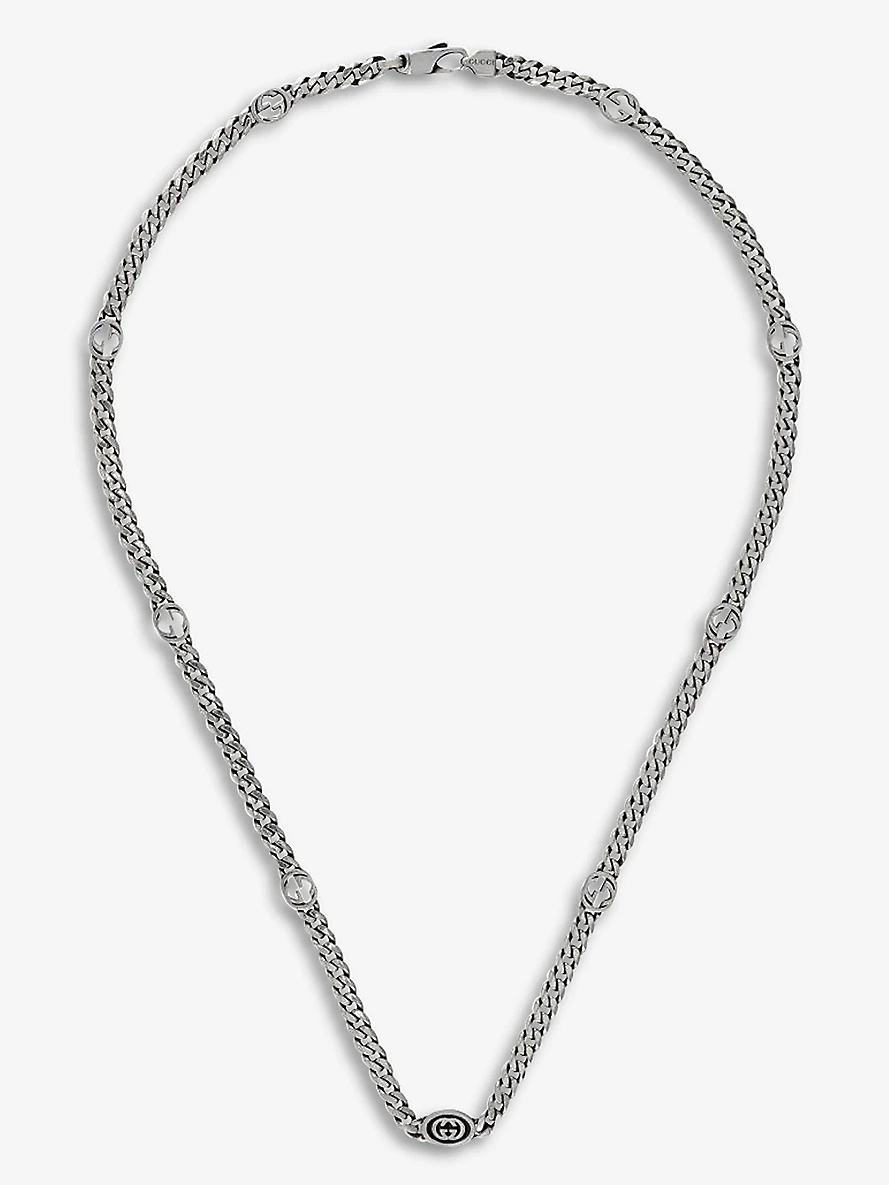Interlocking G logo-pendant sterling silver and enamel necklace - 1