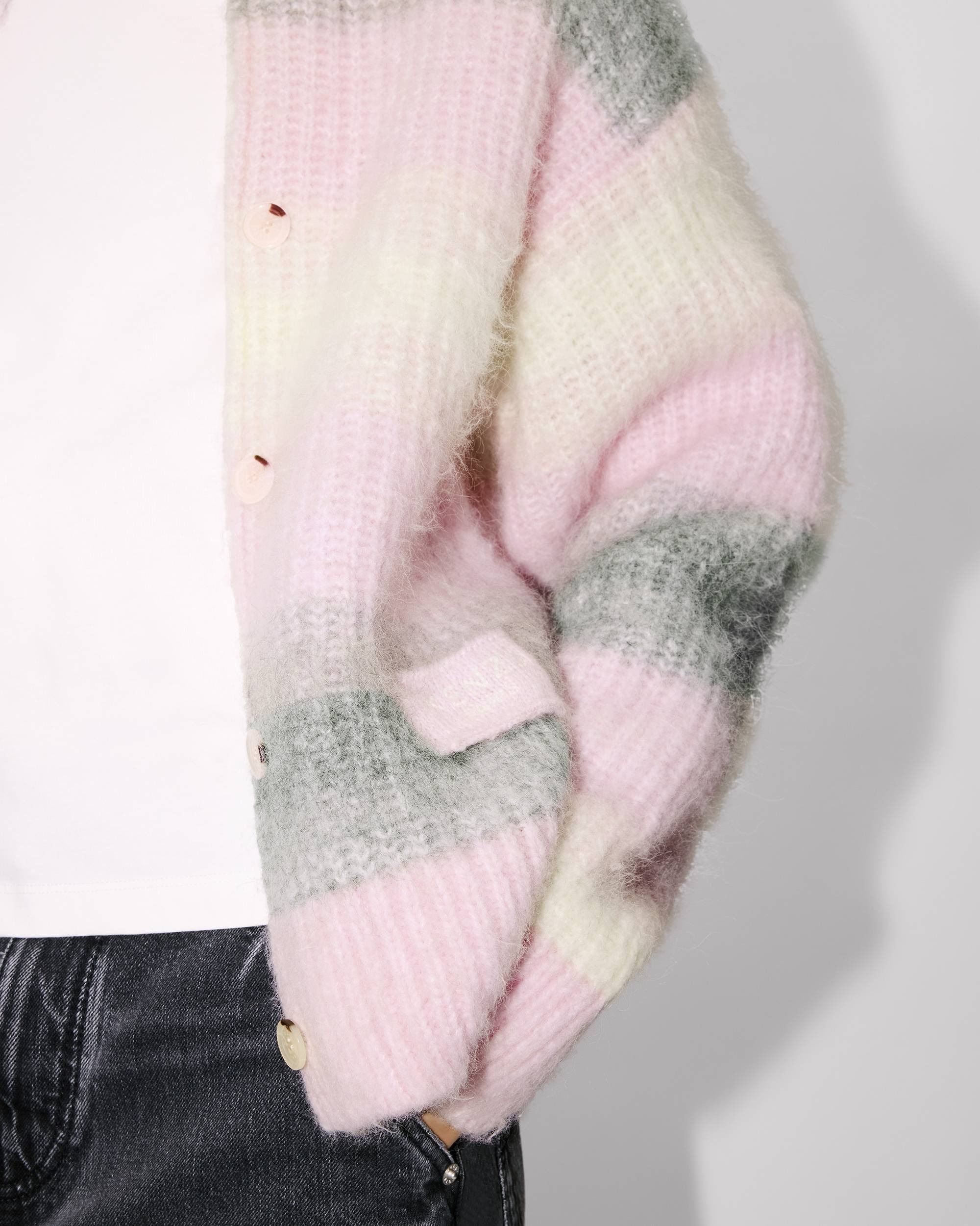 'KENZO Speed Stripe' hairy knitted cardigan in alpaca wool - 7