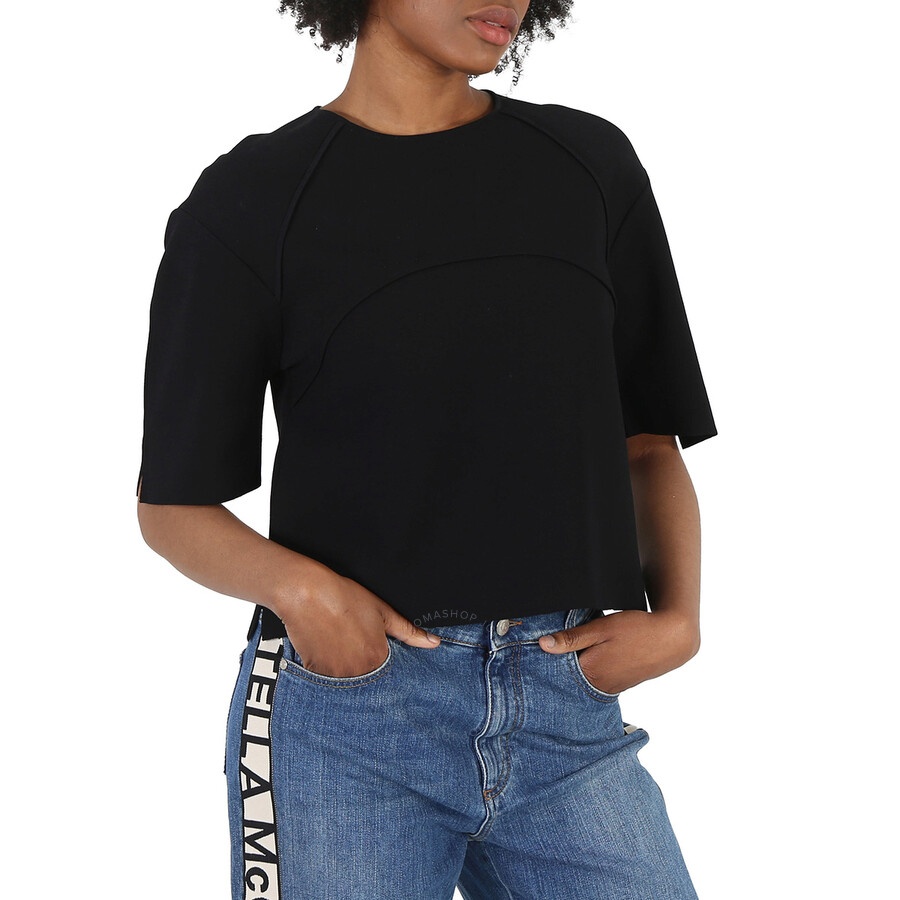 Stella McCartney Ladies Black Piped Seam Cropped Top - 4