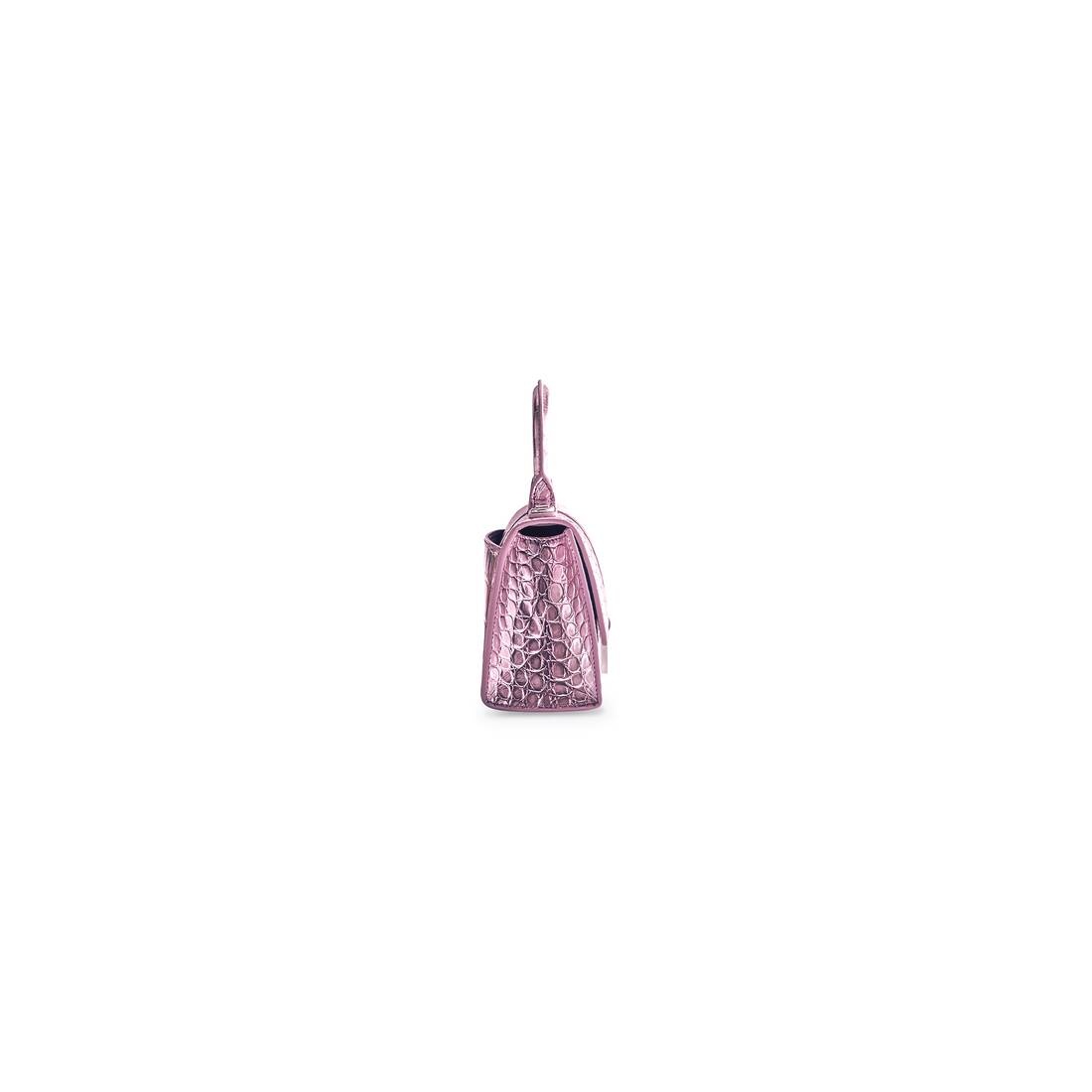 Women's Hourglass Xs Handbag Metallized Crocodile Embossed in Pink - 4