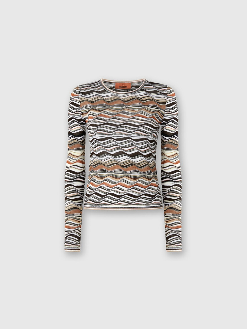 Crew Neck Sweater with Wave Pattern 1